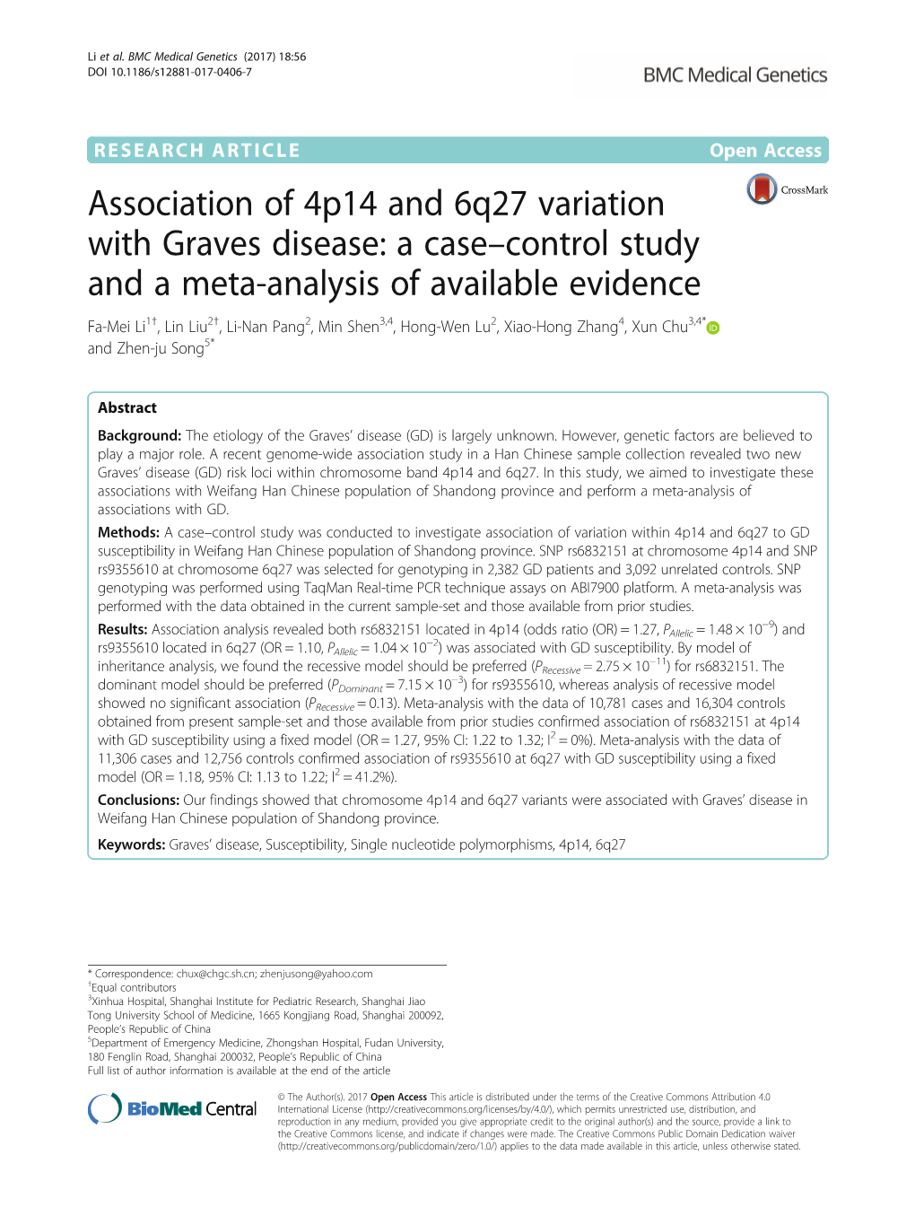 Association of 4P14 and 6Q27 Variation