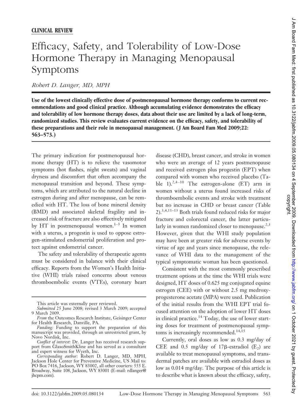 Efficacy, Safety, and Tolerability of Low-Dose Hormone Therapy In