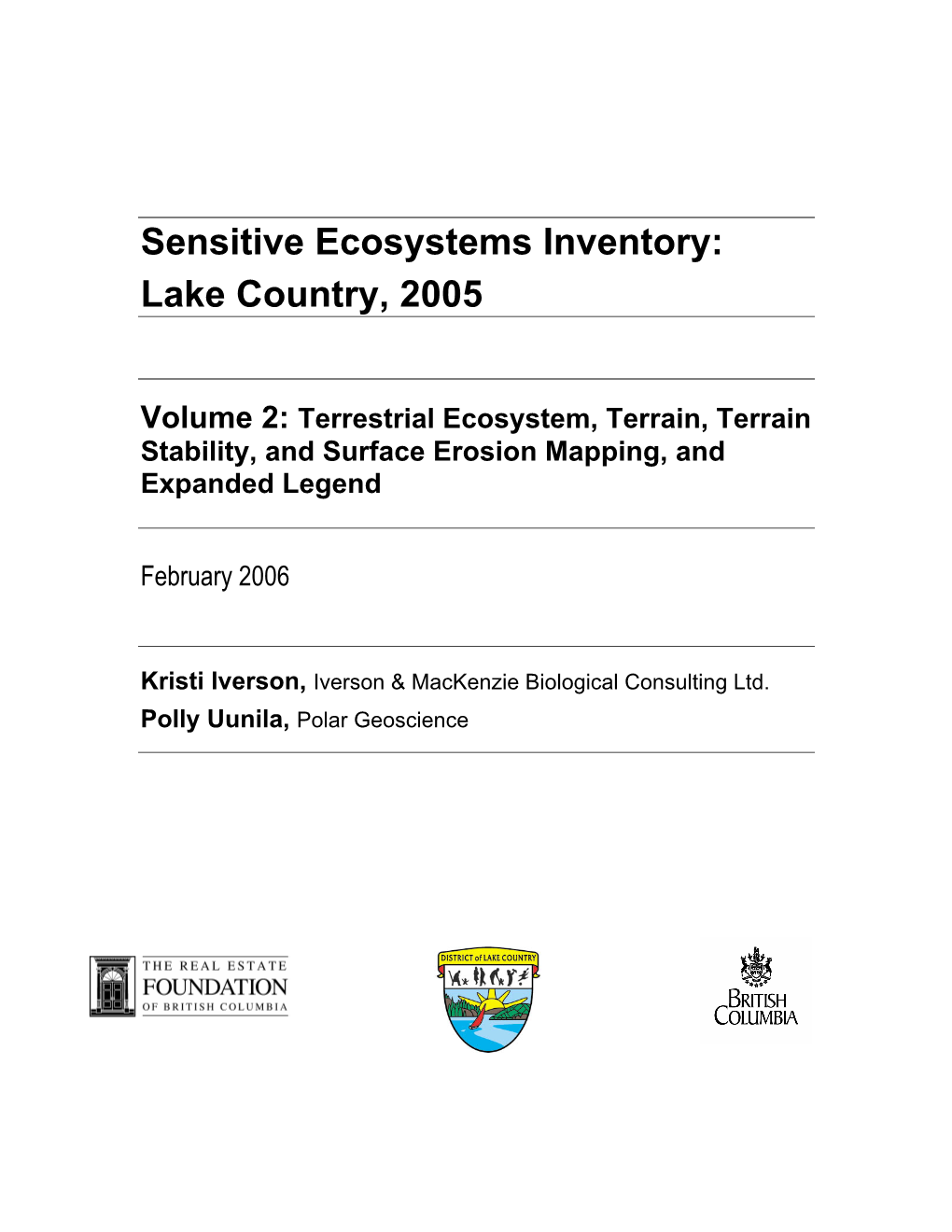 Sensitive Ecosystems Inventory: Lake Country, 2005