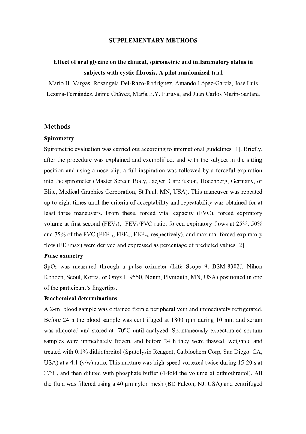 Effect of Oral Glycine on the Clinical, Spirometric and Inflammatory Status in Subjects