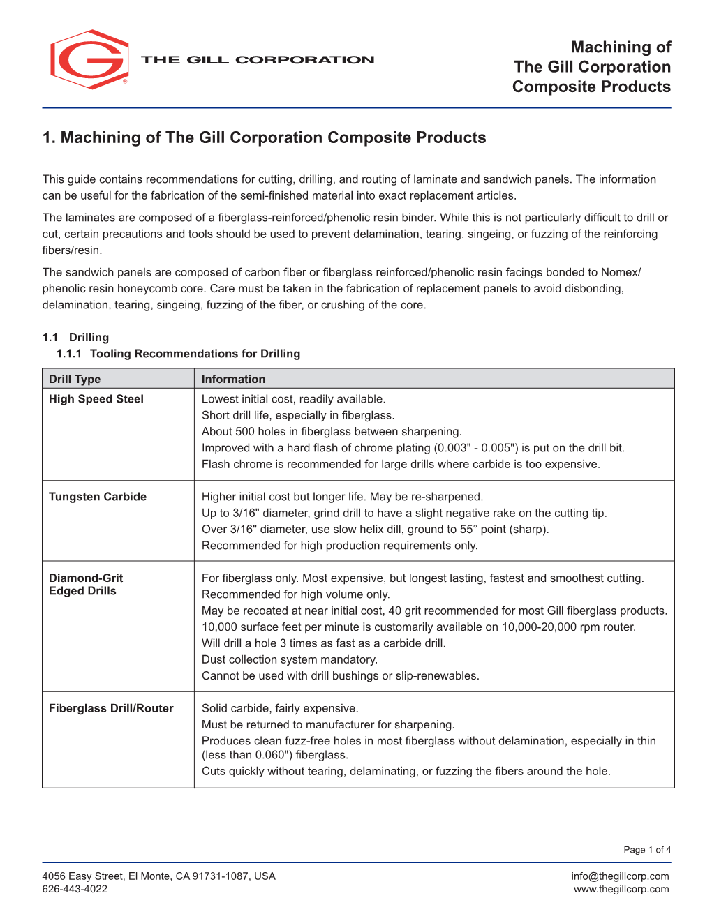 Machining of the Gill Corporation Composite Products