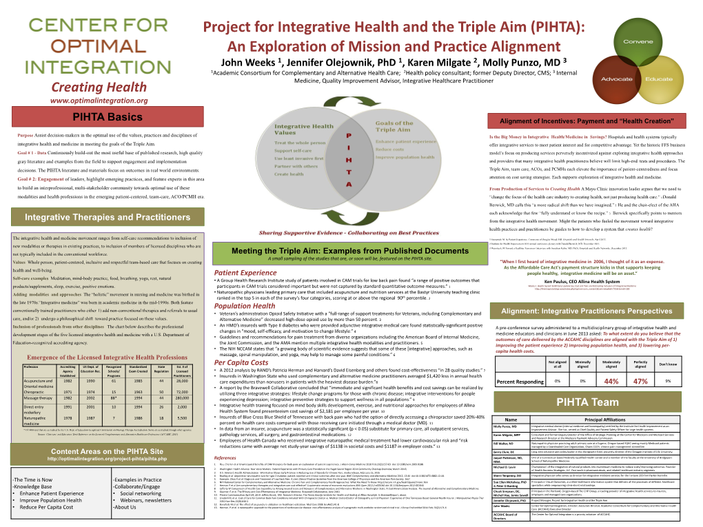 Project for Integrative Health and the Triple Aim (PIHTA)