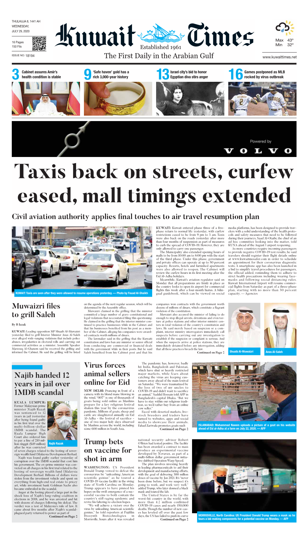 Taxis Back on Streets, Curfew Eased, Mall Timings Extended Civil Aviation Authority Applies Final Touches to Air Travel Resumption Plan