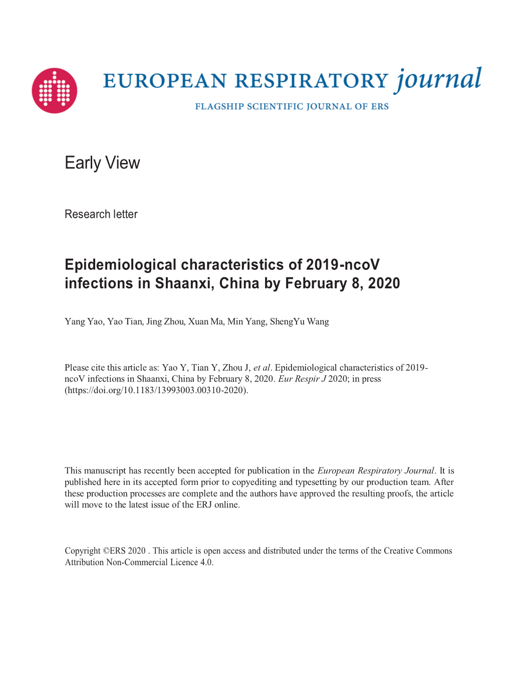 Epidemiological Characteristics of 2019-Ncov Infections in Shaanxi, China by February 8, 2020