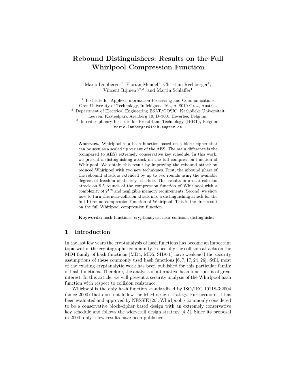 Rebound Distinguishers: Results on the Full Whirlpool Compression Function