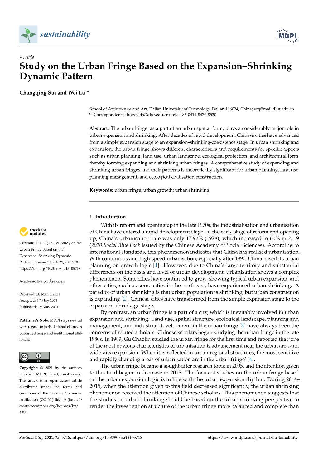 Study on the Urban Fringe Based on the Expansion–Shrinking Dynamic Pattern