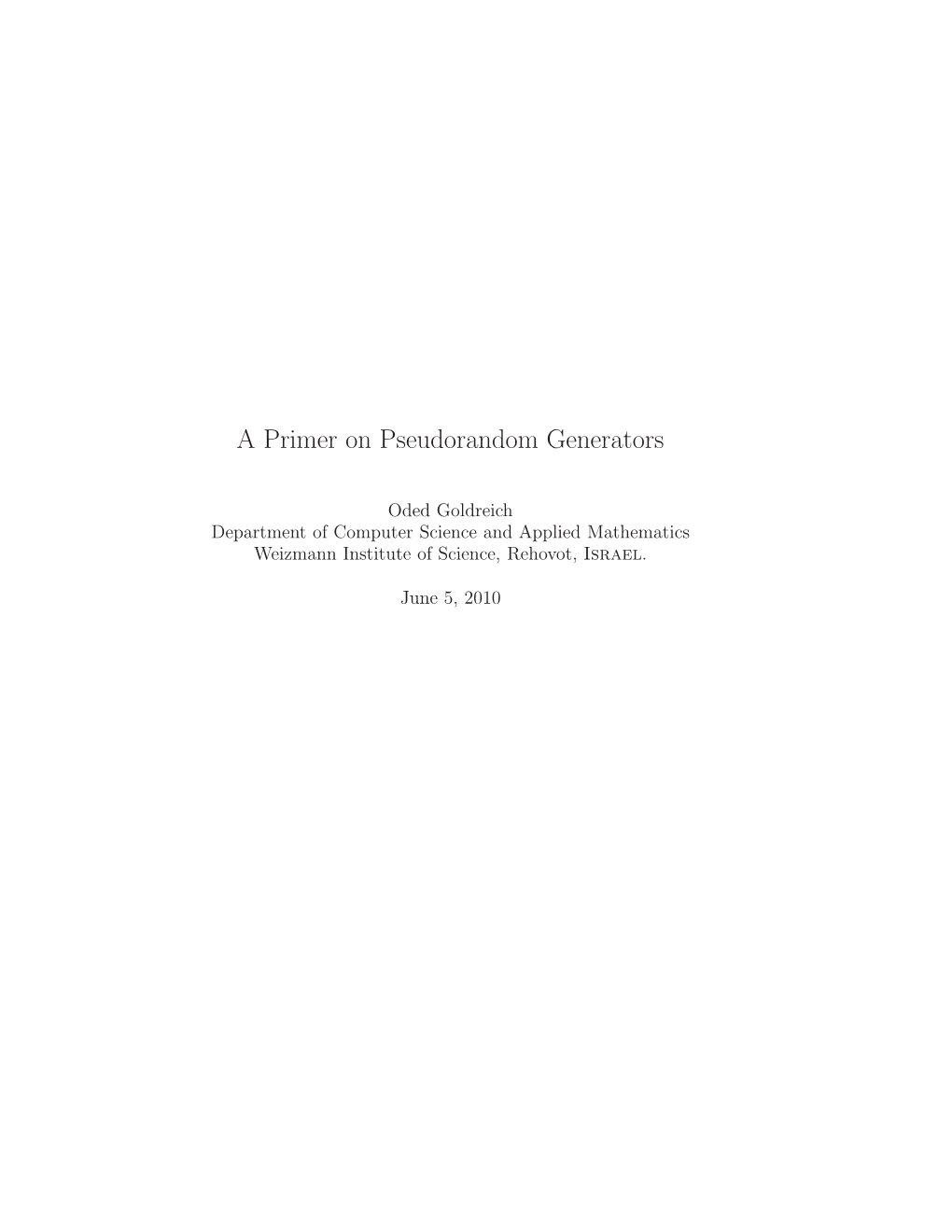 A Primer on Pseudorandom Generators