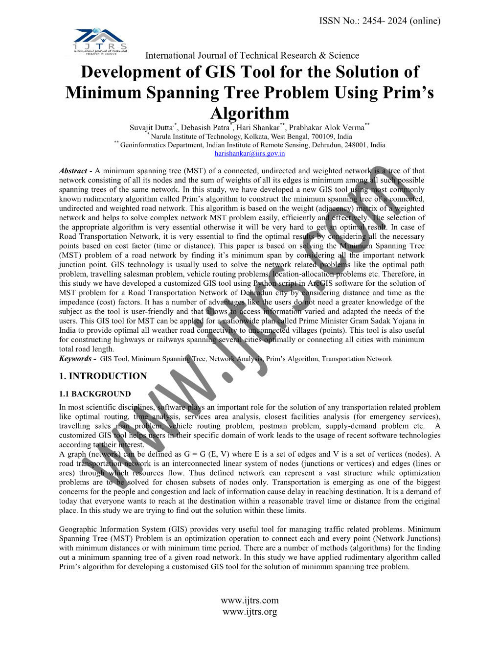 Development of GIS Tool for the Solution of Minimum Spanning Tree