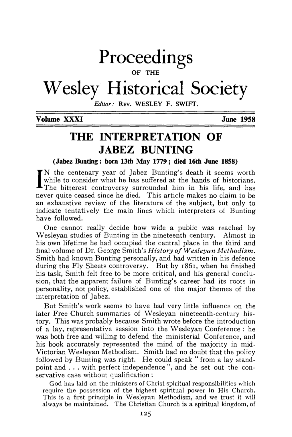 Proceedings Wesley Historical Society