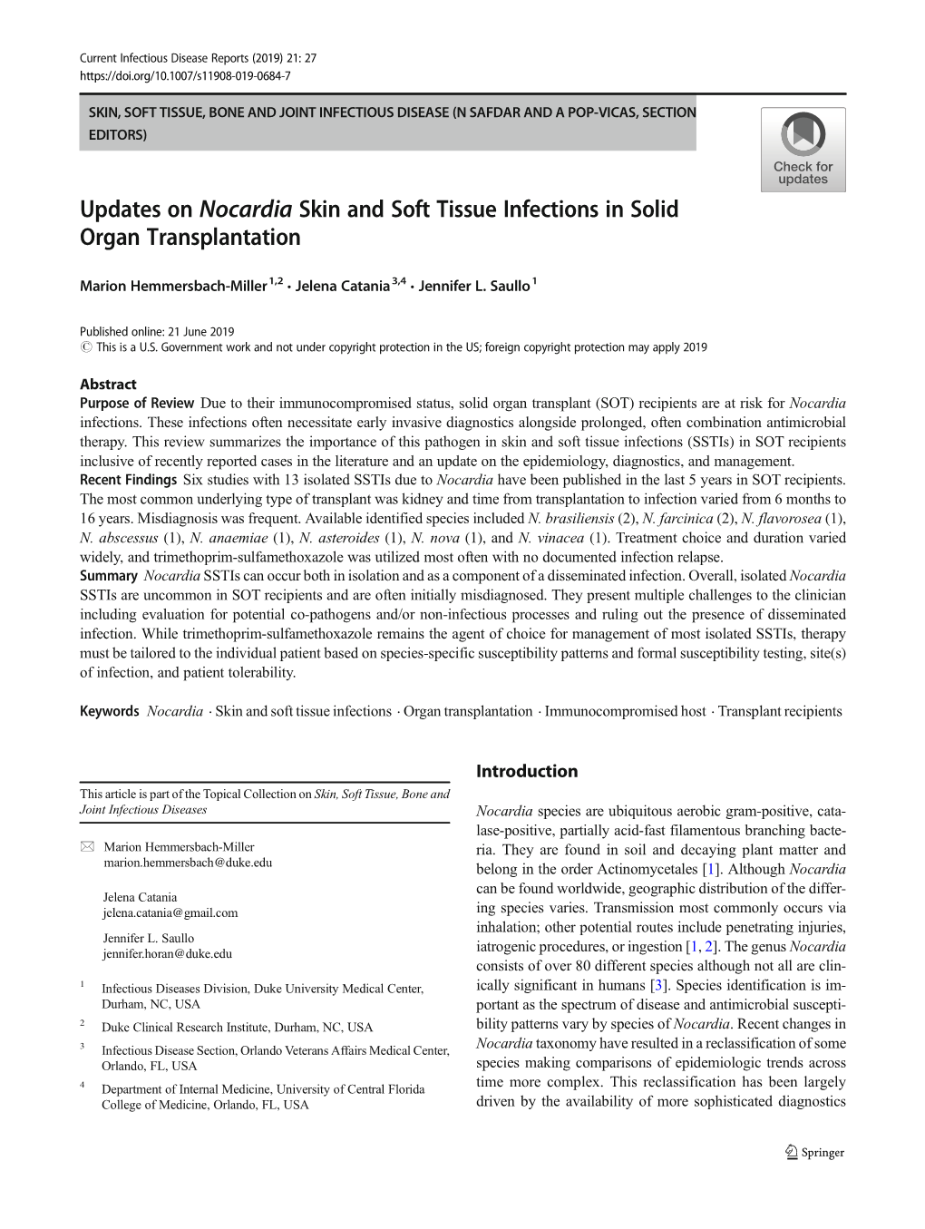 Updates on Nocardia Skin and Soft Tissue Infections in Solid Organ Transplantation