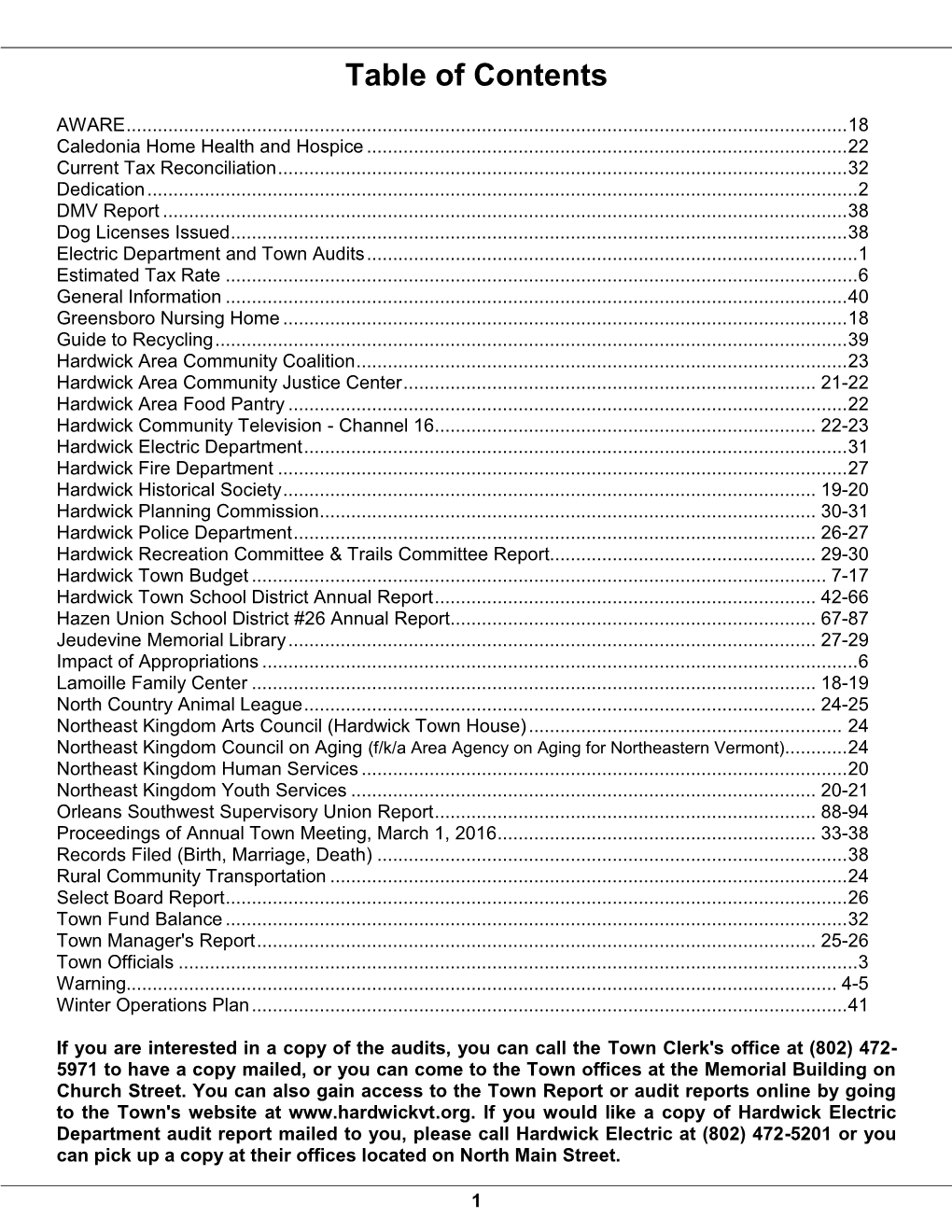 Table of Contents