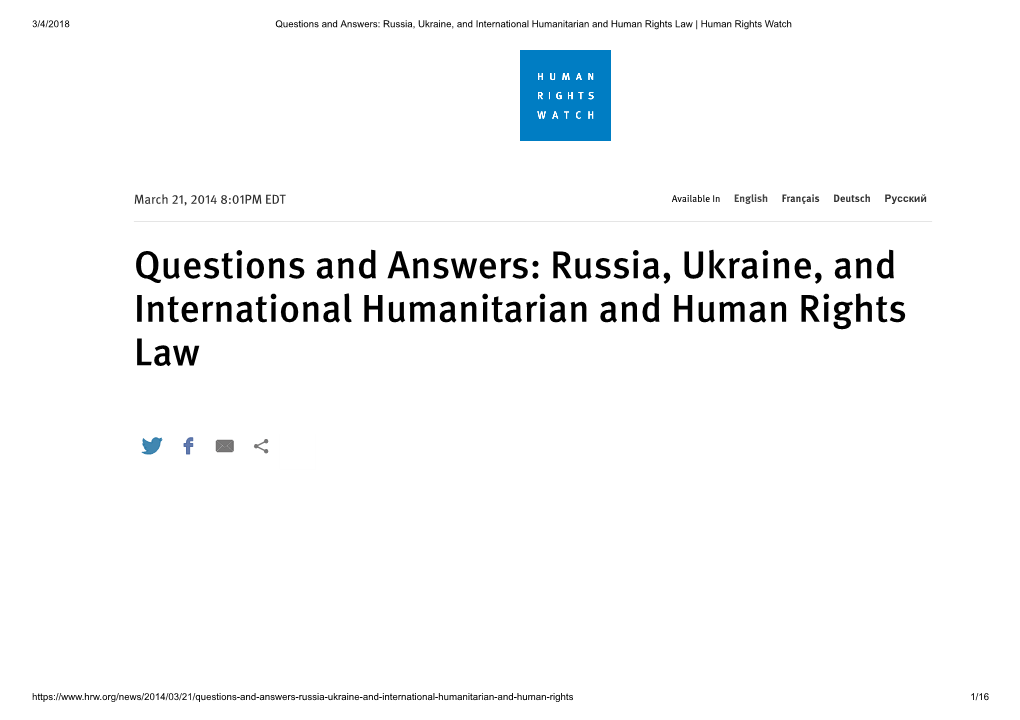 Russia, Ukraine, and International Humanitarian and Human Rights Law | Human Rights Watch