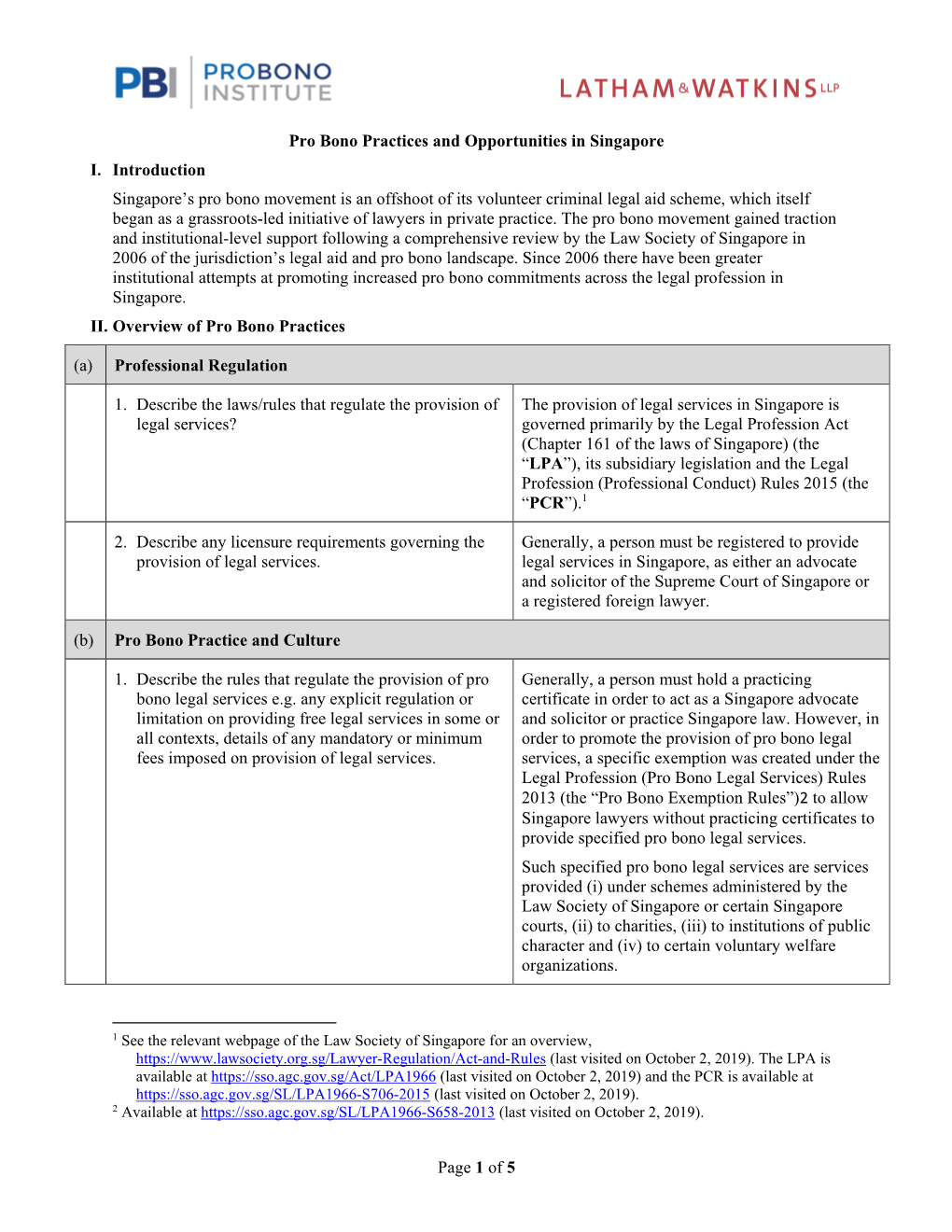 Page 1 of 5 Pro Bono Practices and Opportunities in Singapore I