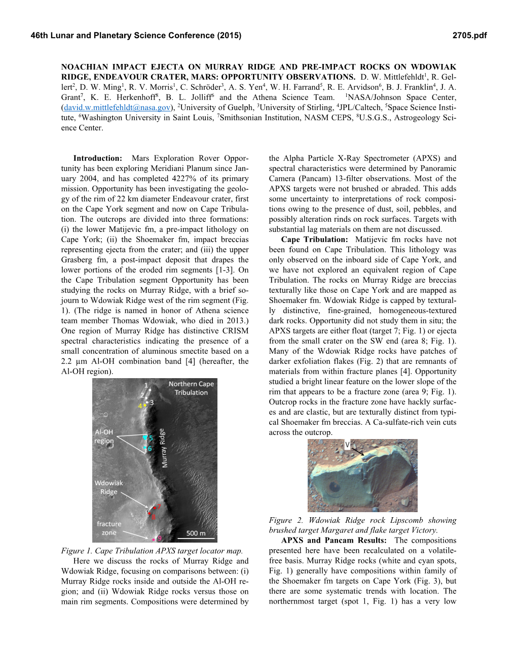 Noachian Impact Ejecta on Murray Ridge and Pre-Impact Rocks on Wdowiak Ridge, Endeavour Crater, Mars: Opportunity Observations