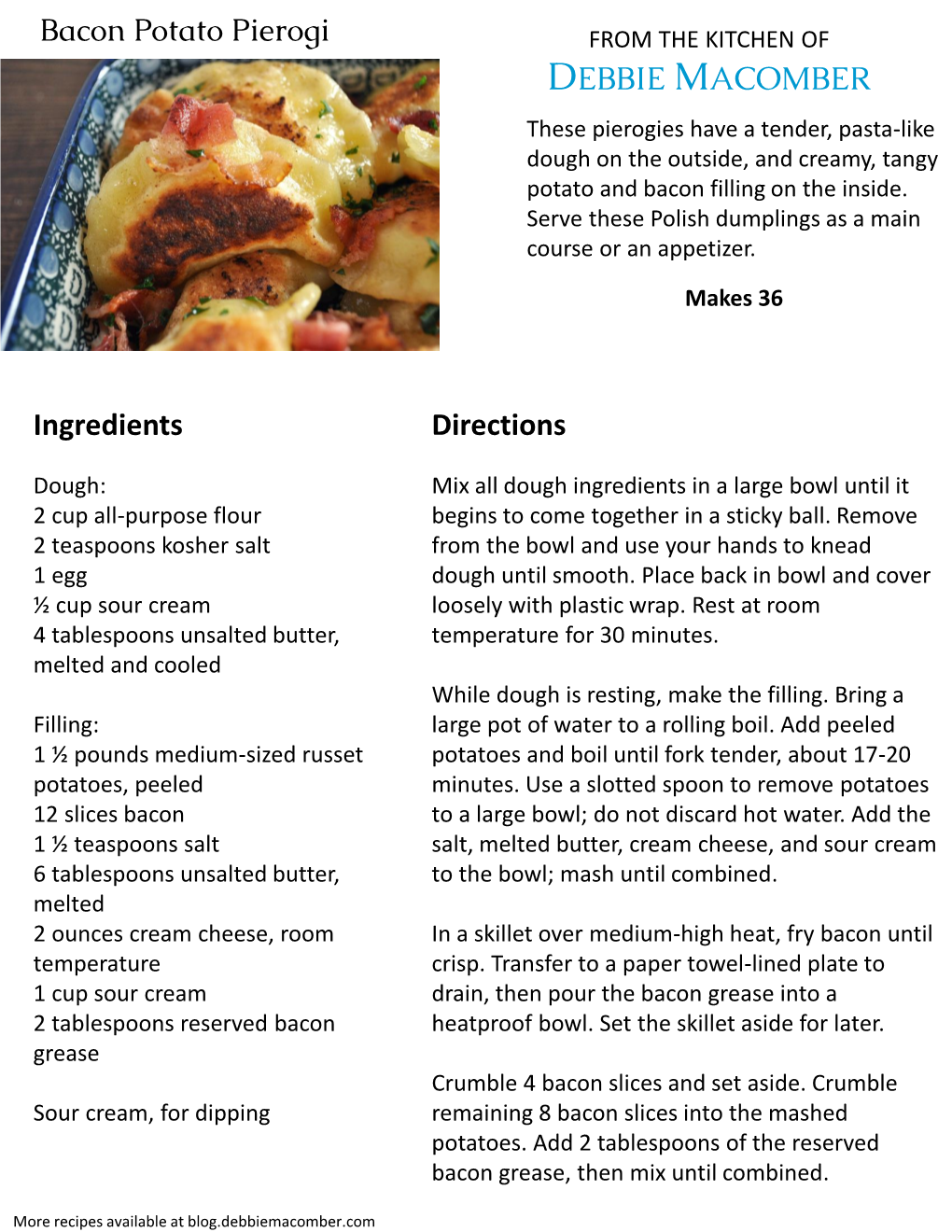 Bacon Potato Pierogi Ingredients Directions DEBBIE MACOMBER