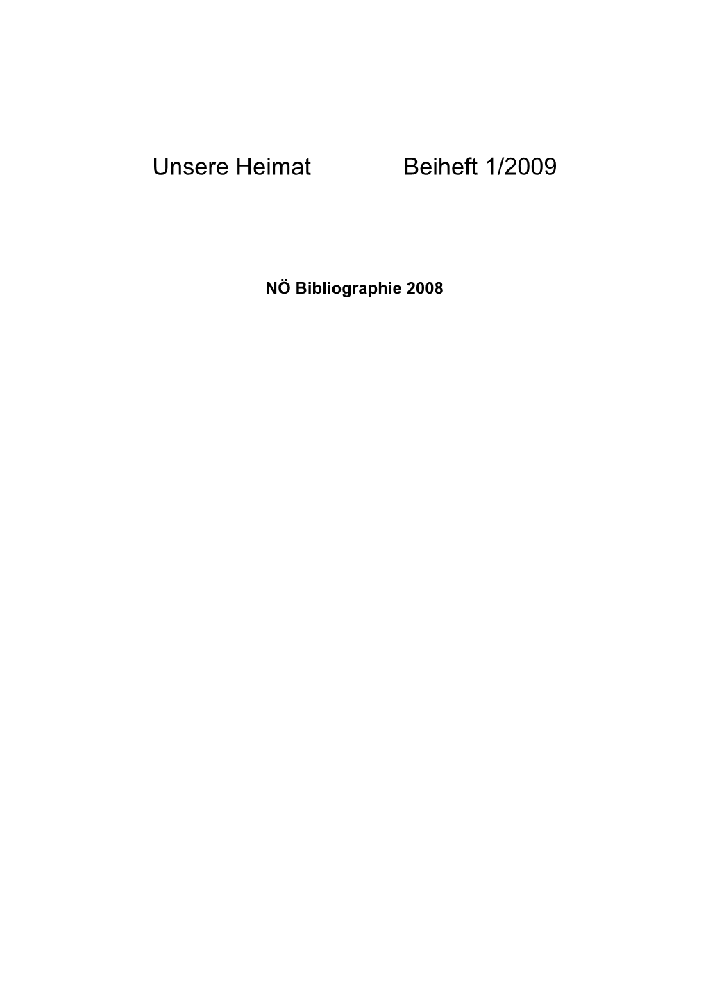 Unsere Heimat Beiheft 1/2009