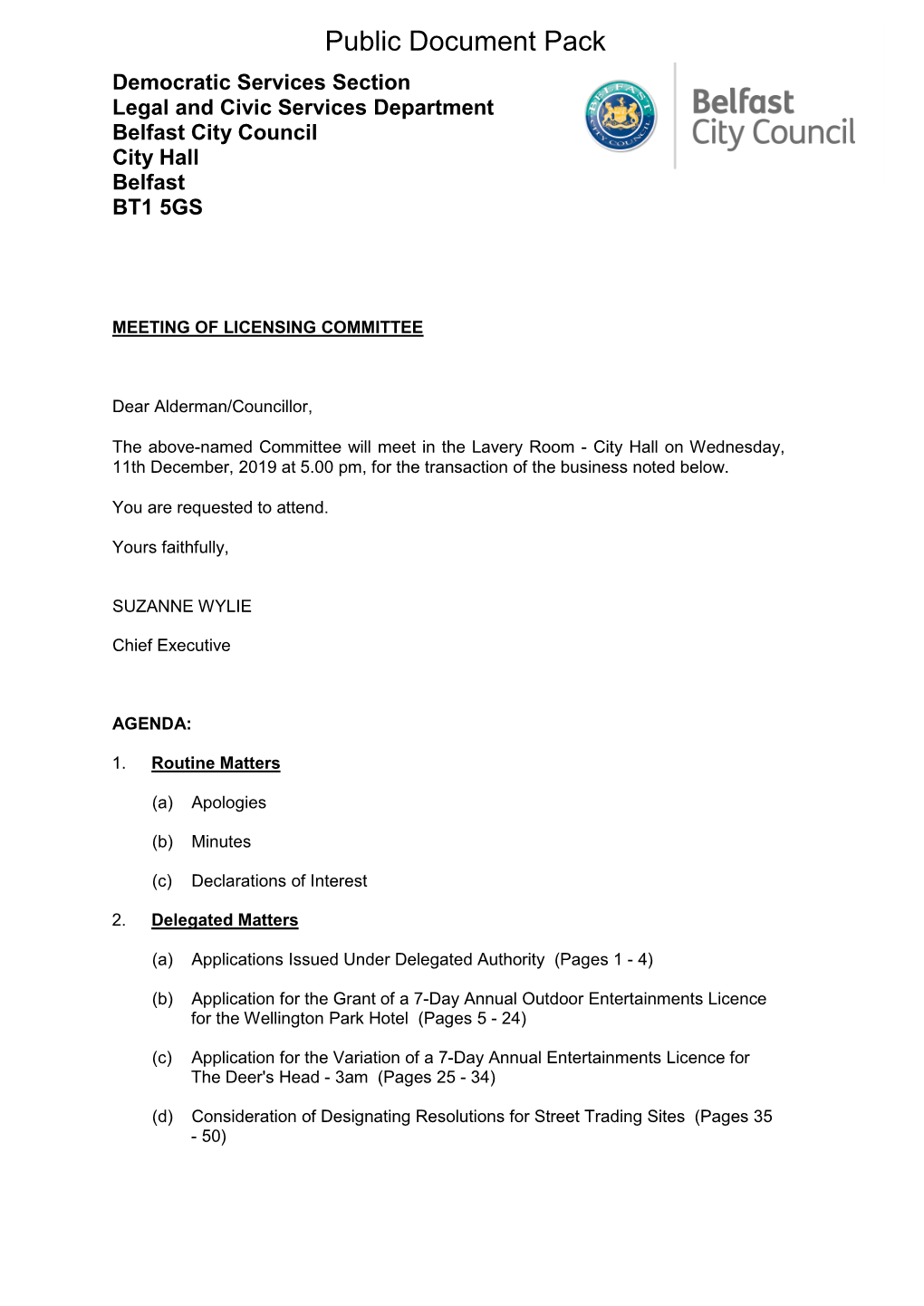 (Public Pack)Agenda Document for Licensing Committee, 11/12/2019