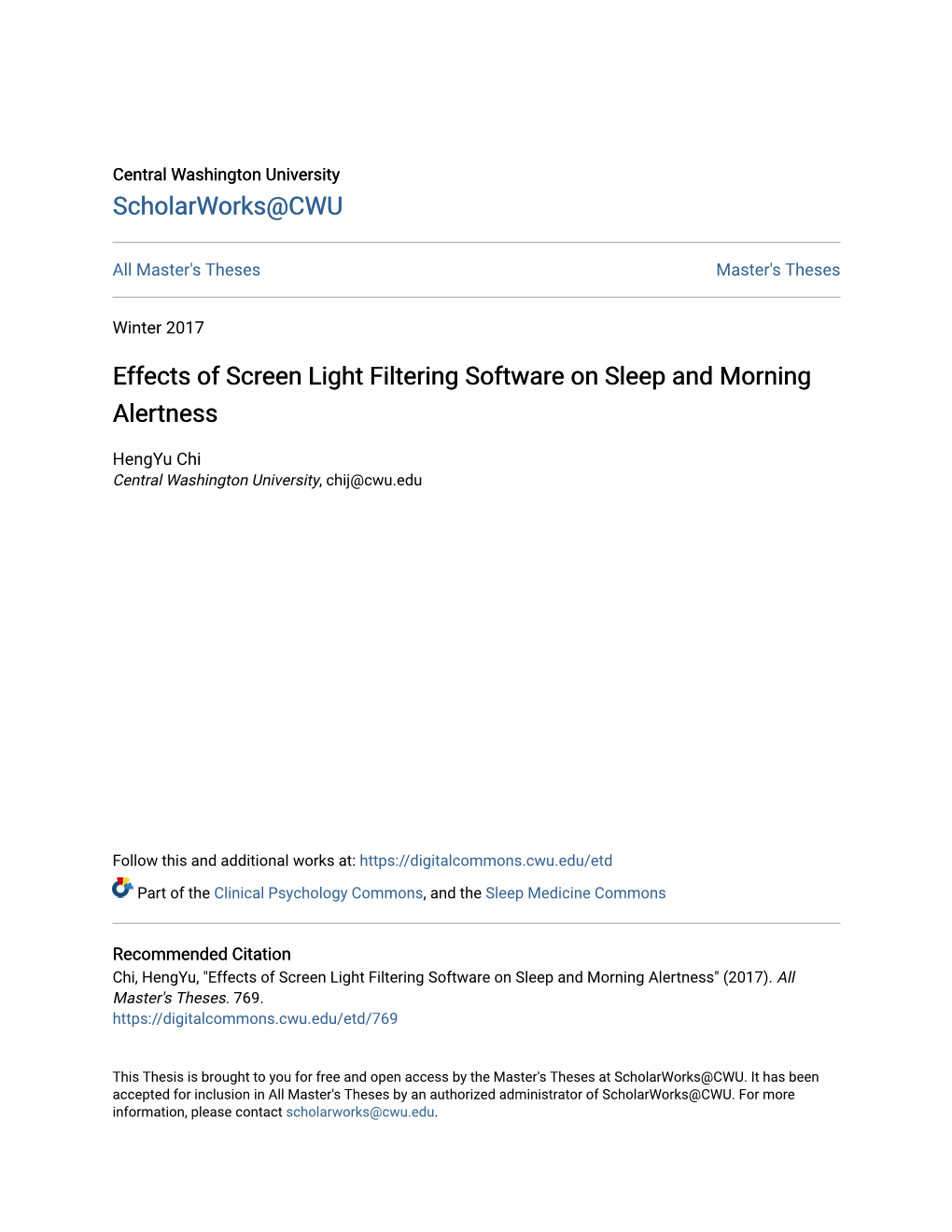 Effects of Screen Light Filtering Software on Sleep and Morning Alertness
