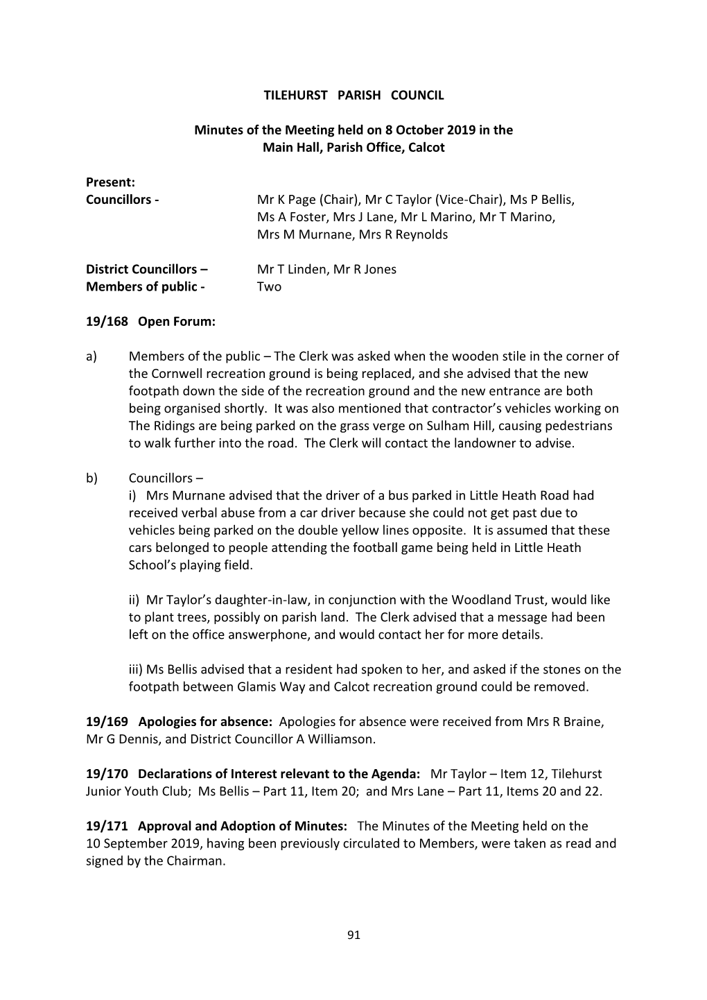 TILEHURST PARISH COUNCIL Minutes of the Meeting Held on 8