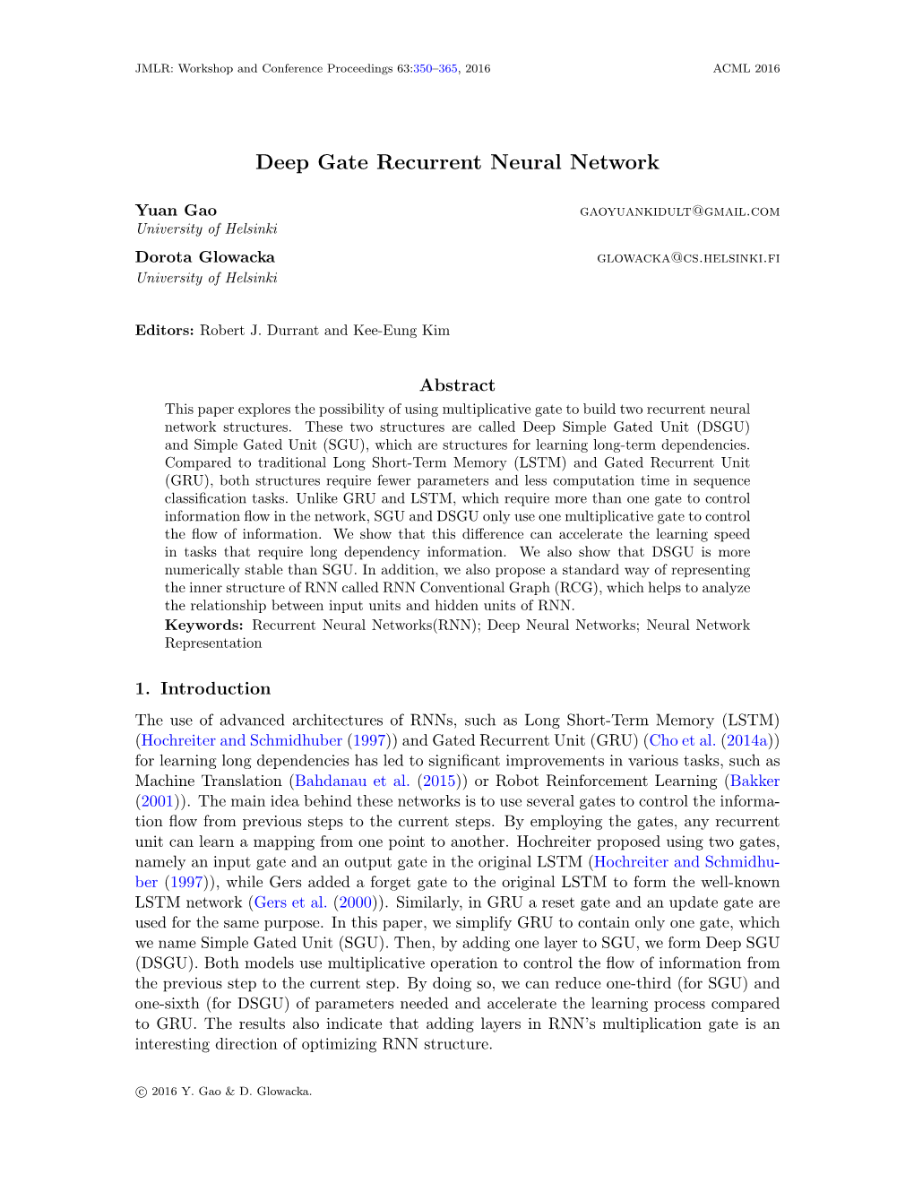 Deep Gate Recurrent Neural Network