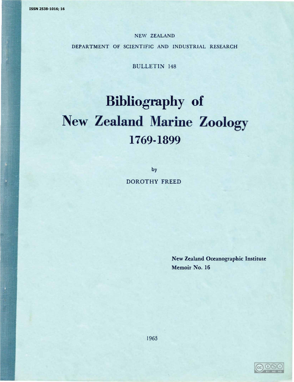 BULLETIN 148 by DOROTHY FREED New Zealand Oceanographic Institute Memoir No. 16