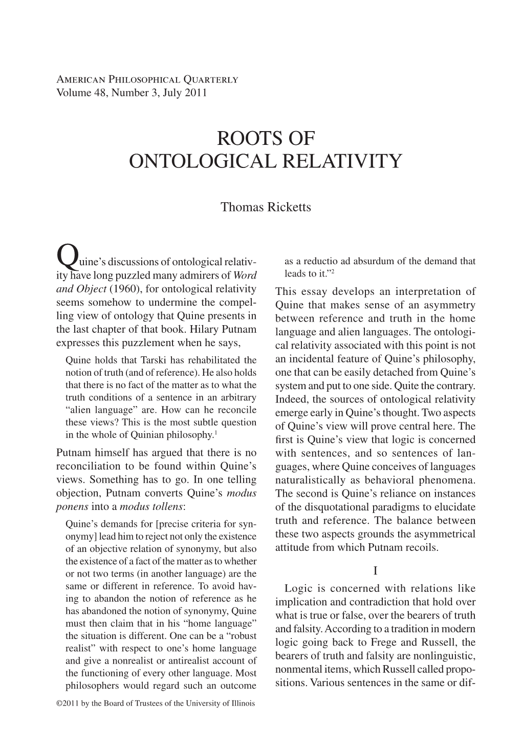 Roots of Ontological Relativity