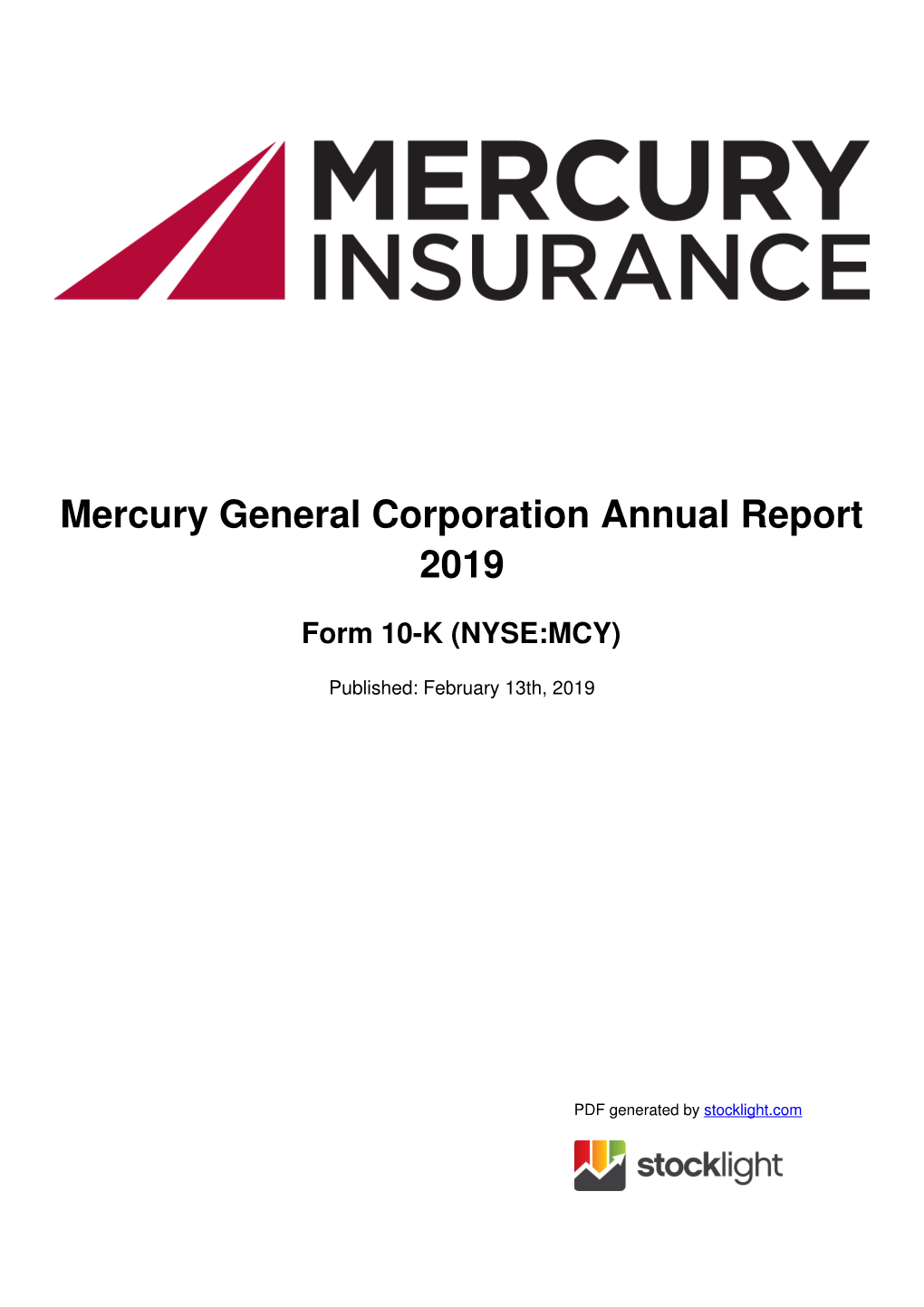 Mercury General Corporation Annual Report 2019