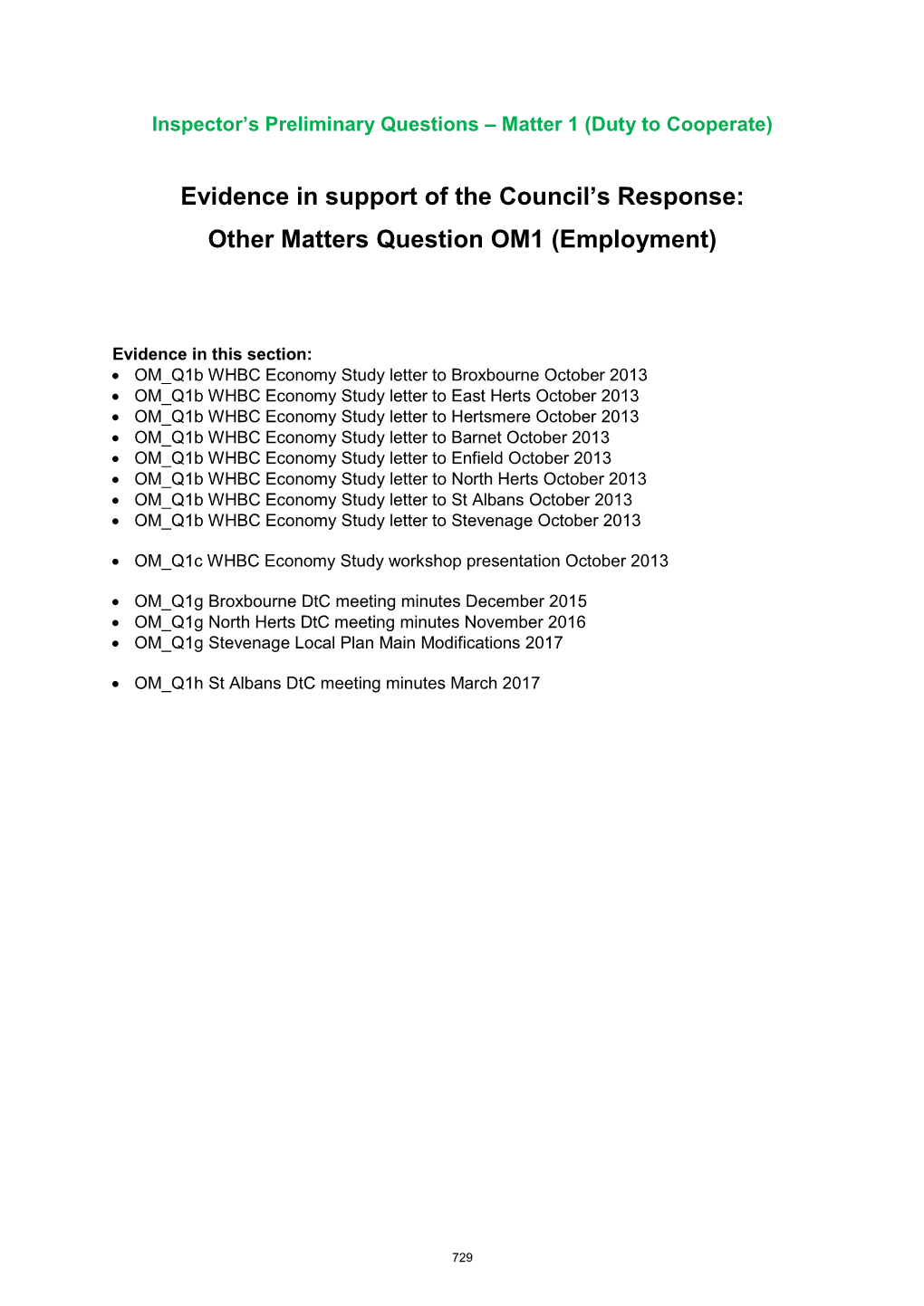 Evidence in Support of the Council's Response: Other Matters Question OM1 (Employment)