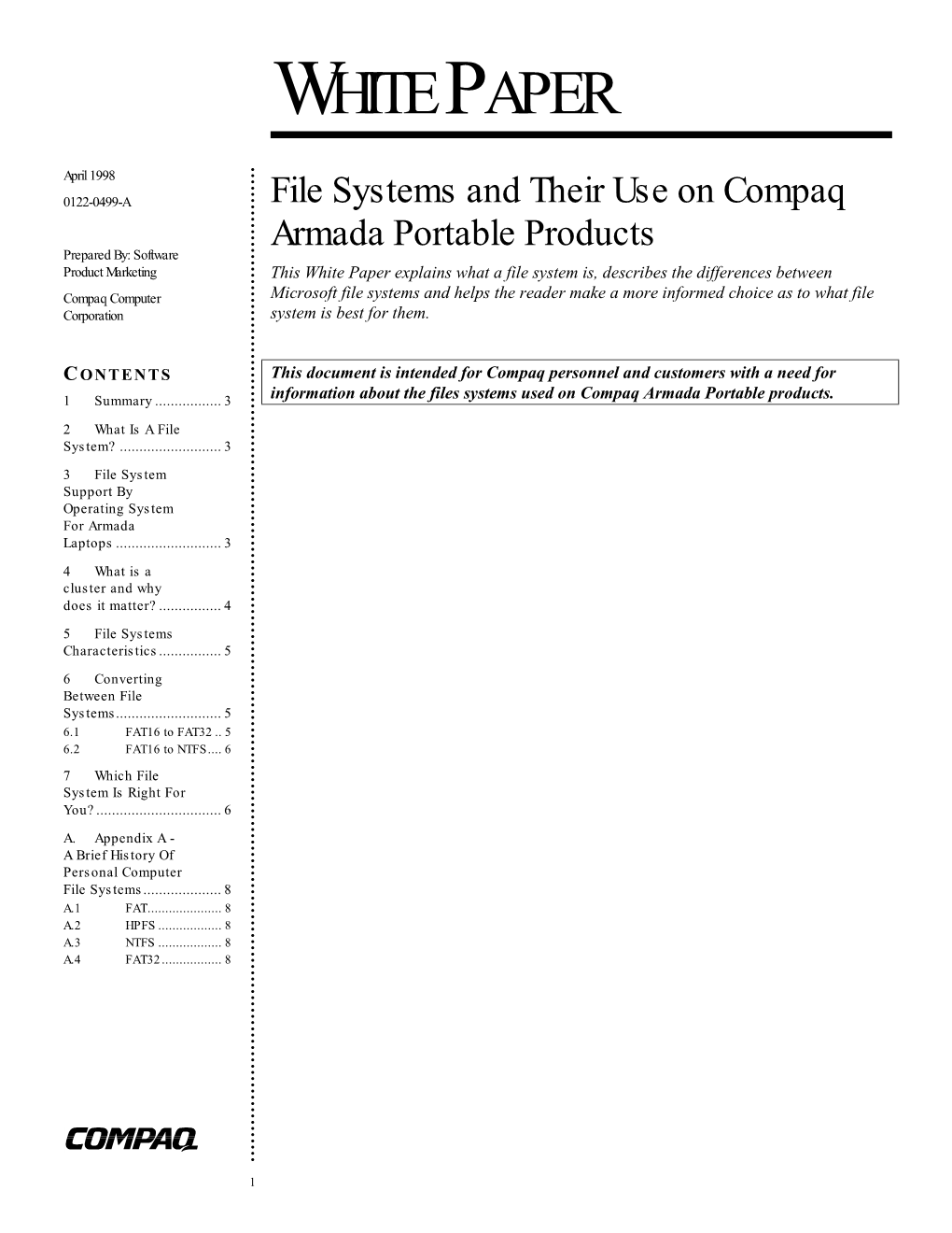 File Systems and Their Use on Compaq Armada Portable Products