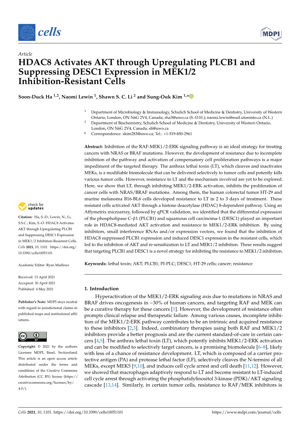 HDAC8 Activates AKT Through Upregulating PLCB1 and Suppressing DESC1 Expression in MEK1/2 Inhibition-Resistant Cells