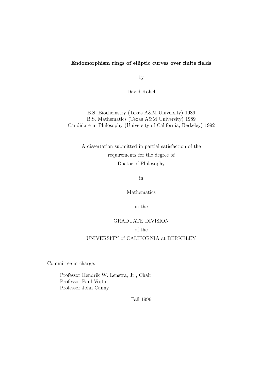 Endomorphism Rings of Elliptic Curves Over Finite Fields