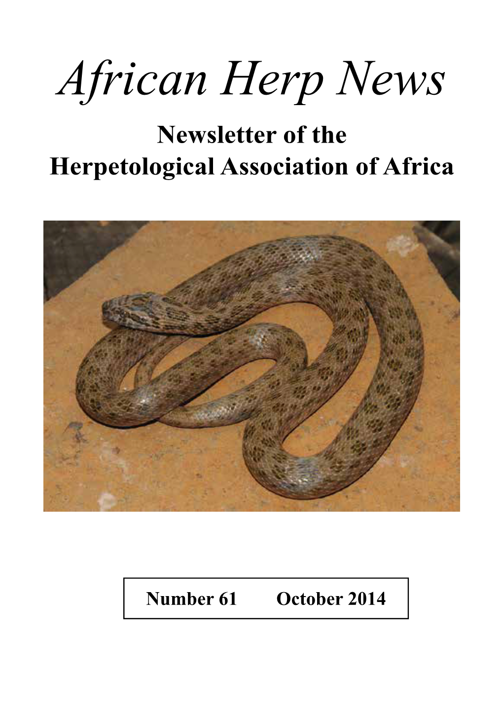 African Herp News Newsletter of the Herpetological Association of Africa