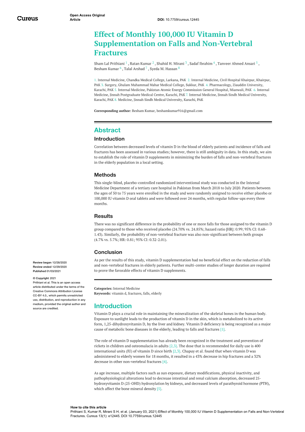 Effect of Monthly 100,000 IU Vitamin D Supplementation on Falls and Non-Vertebral Fractures