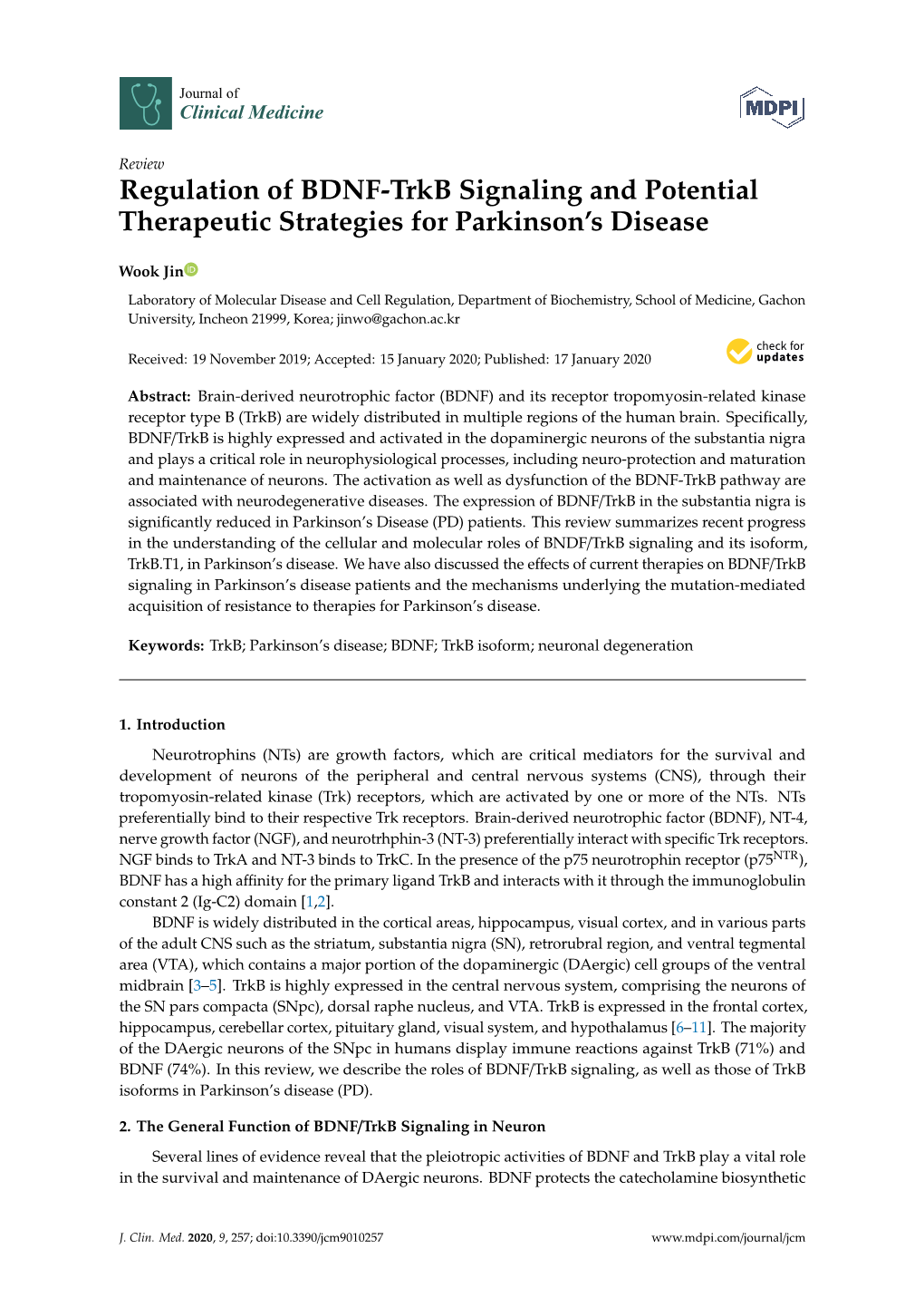 Regulation of BDNF-Trkb Signaling and Potential Therapeutic Strategies for Parkinson's Disease