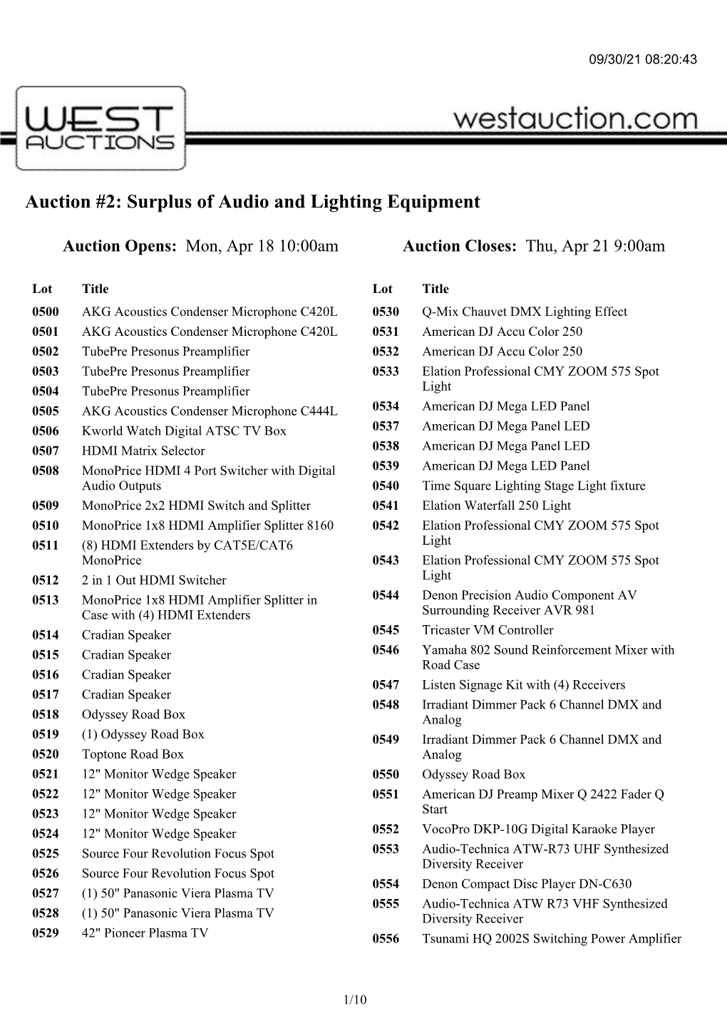 Auction #2: Surplus of Audio and Lighting Equipment