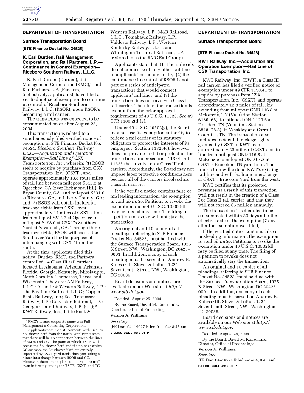 Federal Register/Vol. 69, No. 170/Thursday, September 2, 2004