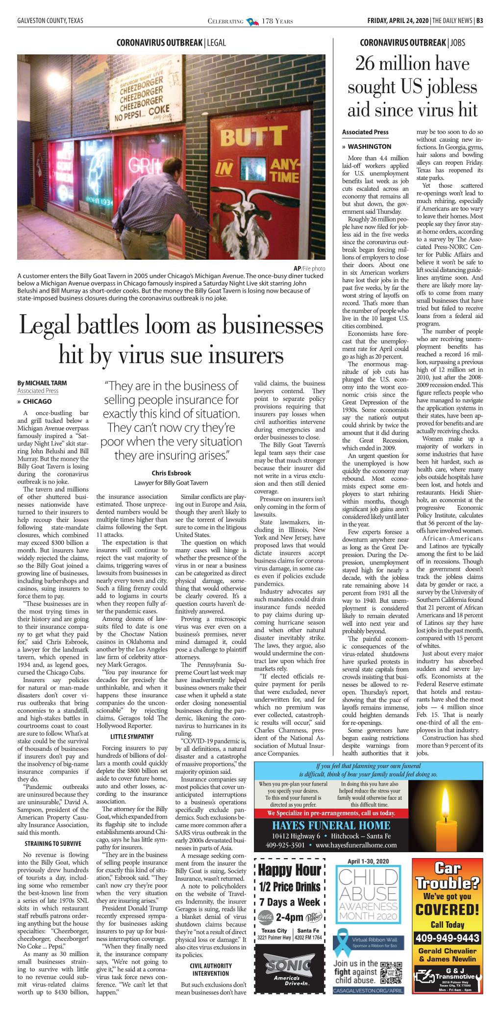 Legal Battles Loom As Businesses Hit by Virus Sue Insurers