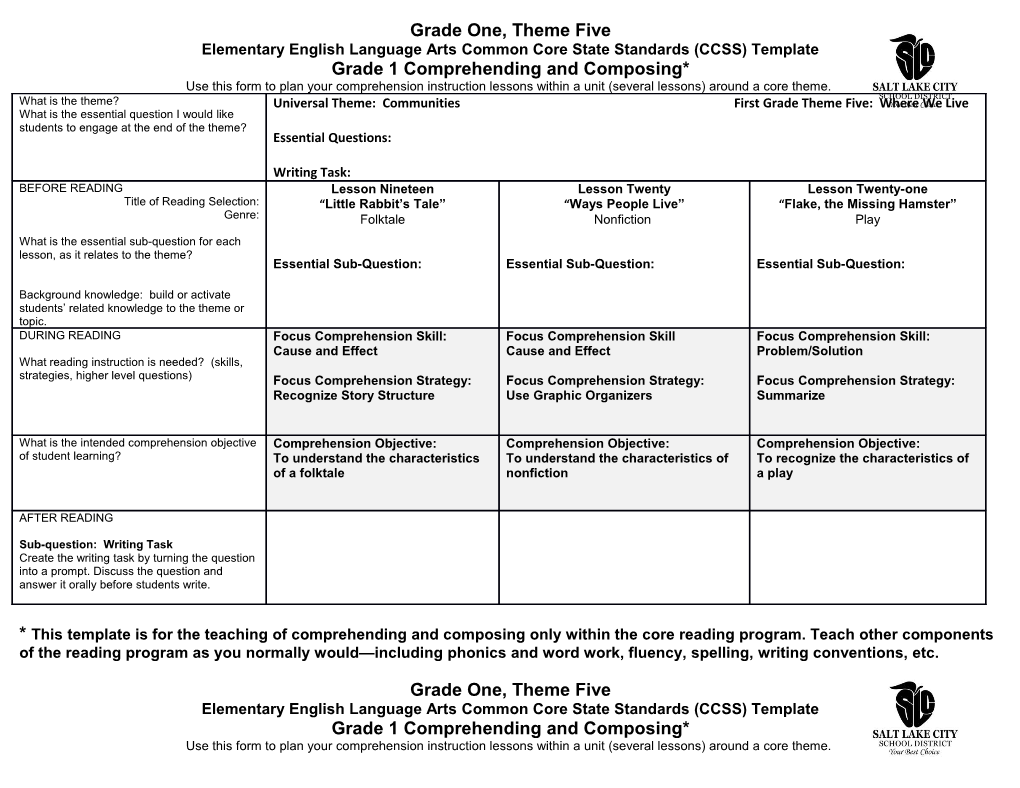 Grade One, Theme Five