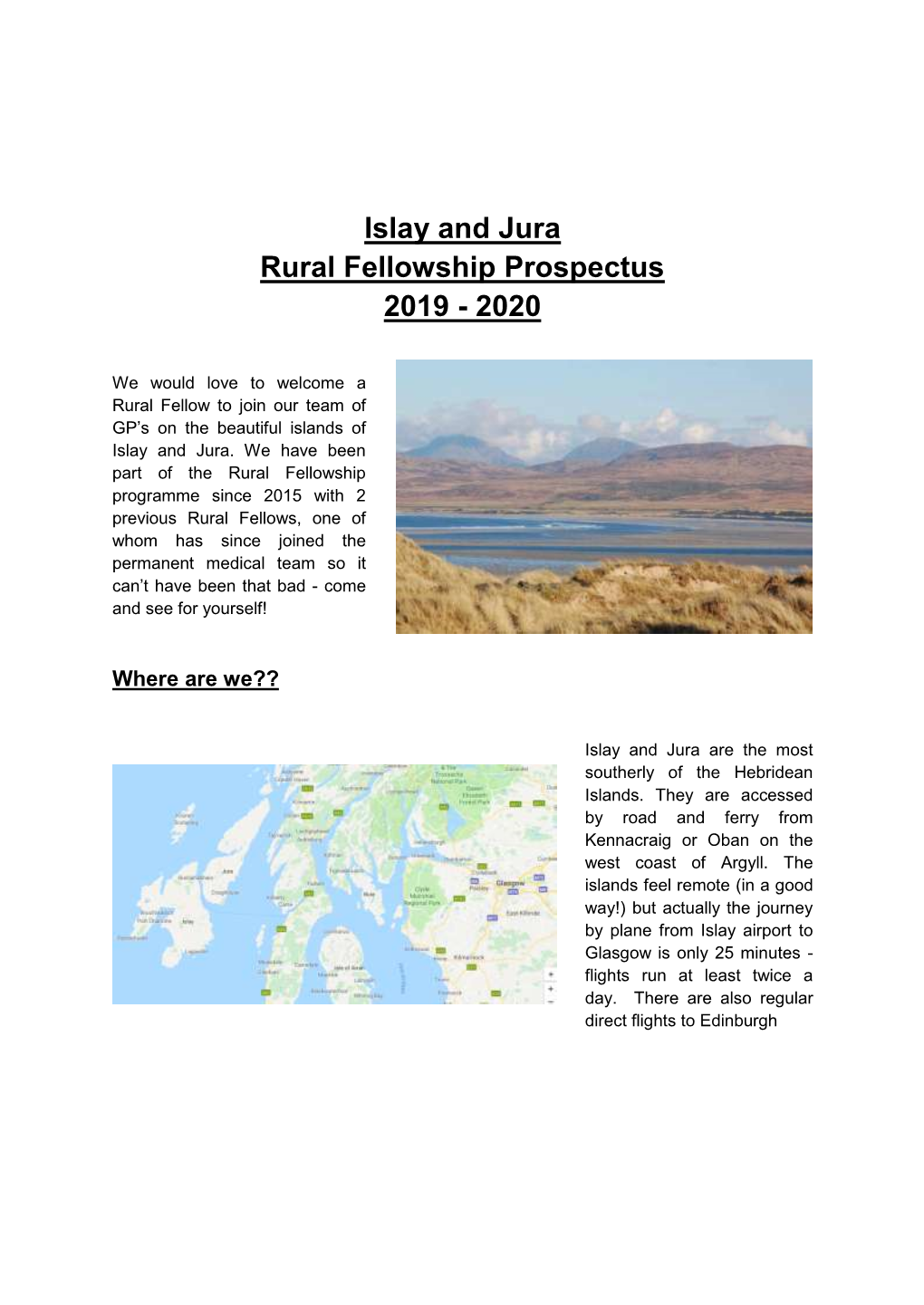 Islay and Jura Rural Fellowship Prospectus 2019 - 2020