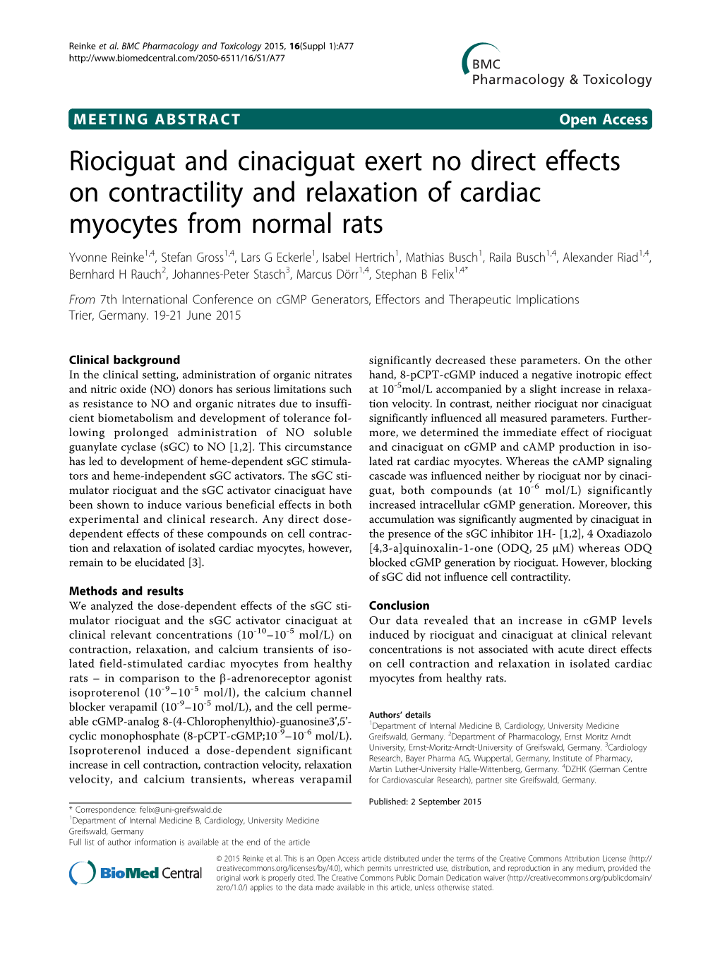 Riociguat and Cinaciguat Exert No Direct Effects on Contractility And