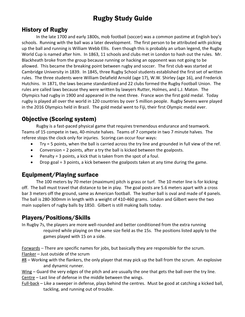 Rugby Study Guide