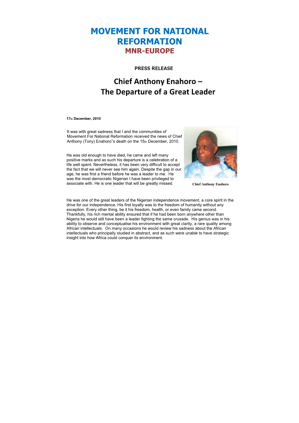 Chief Anthony Enahoro –