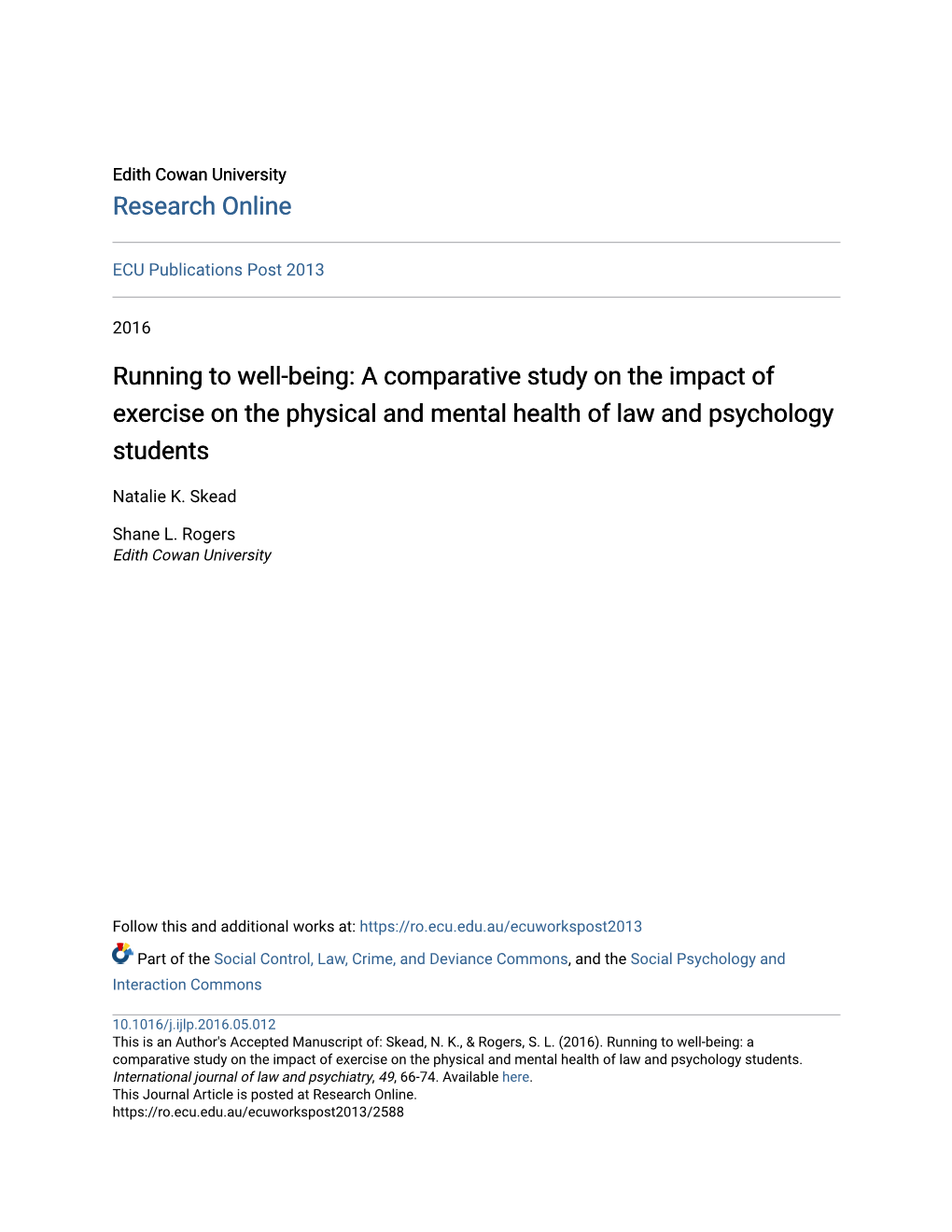 Running to Well-Being: a Comparative Study on the Impact of Exercise on the Physical and Mental Health of Law and Psychology Students