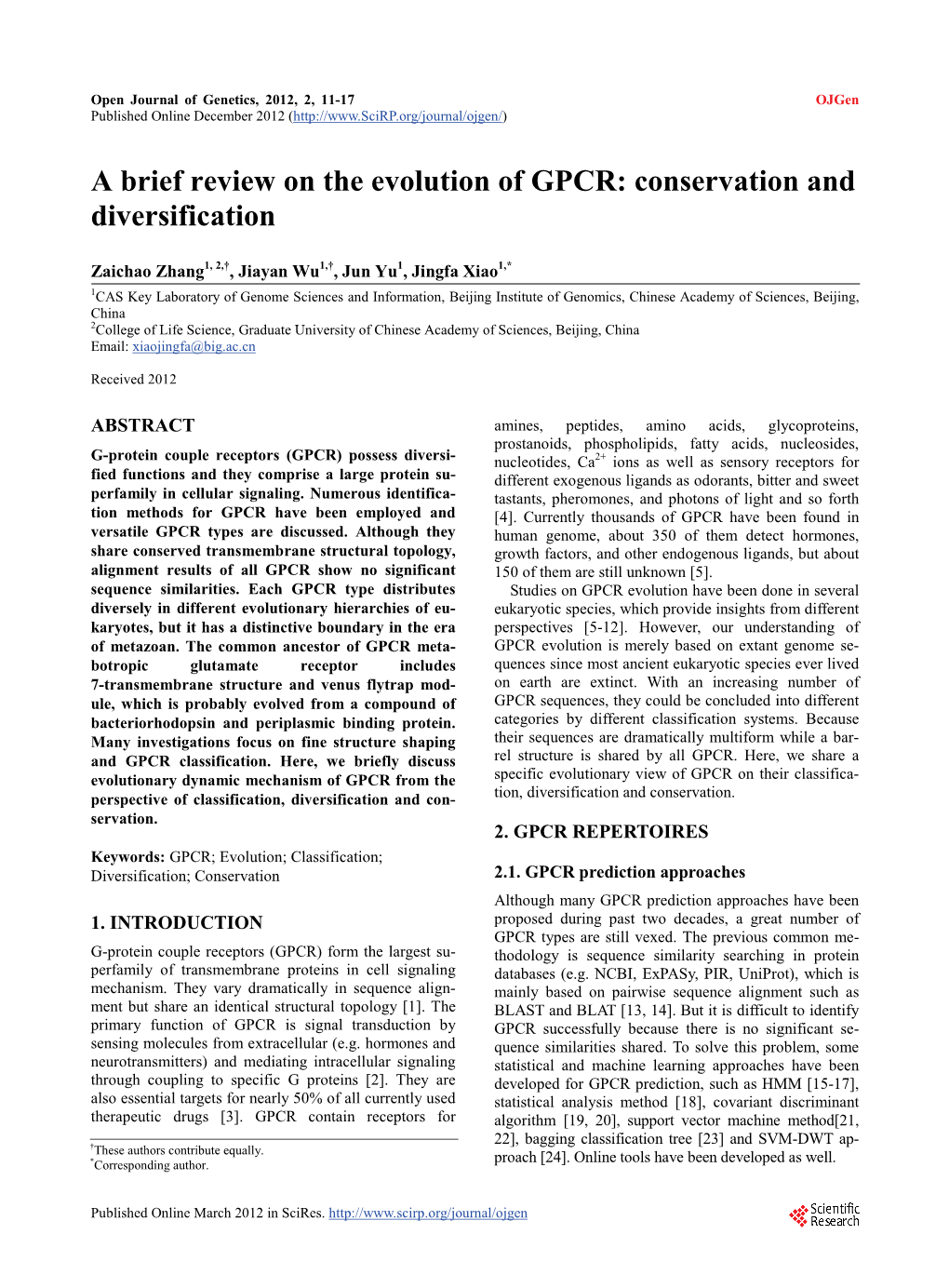A Brief Review on the Evolution of GPCR: Conservation and Diversification