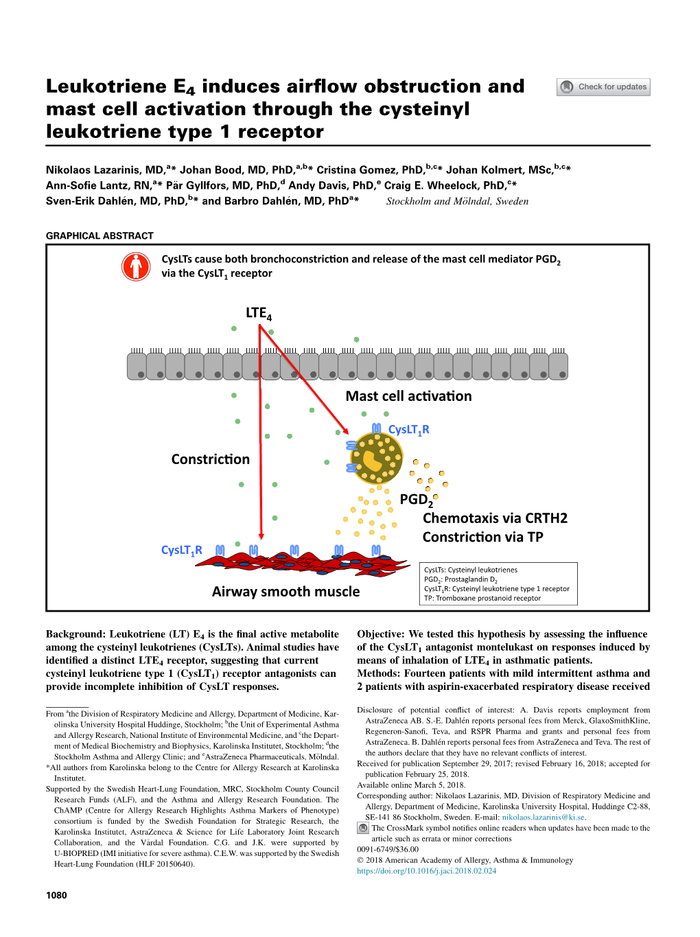 Leukotriene E4 Induces Airflow Obstruction and Mast Cell Activation