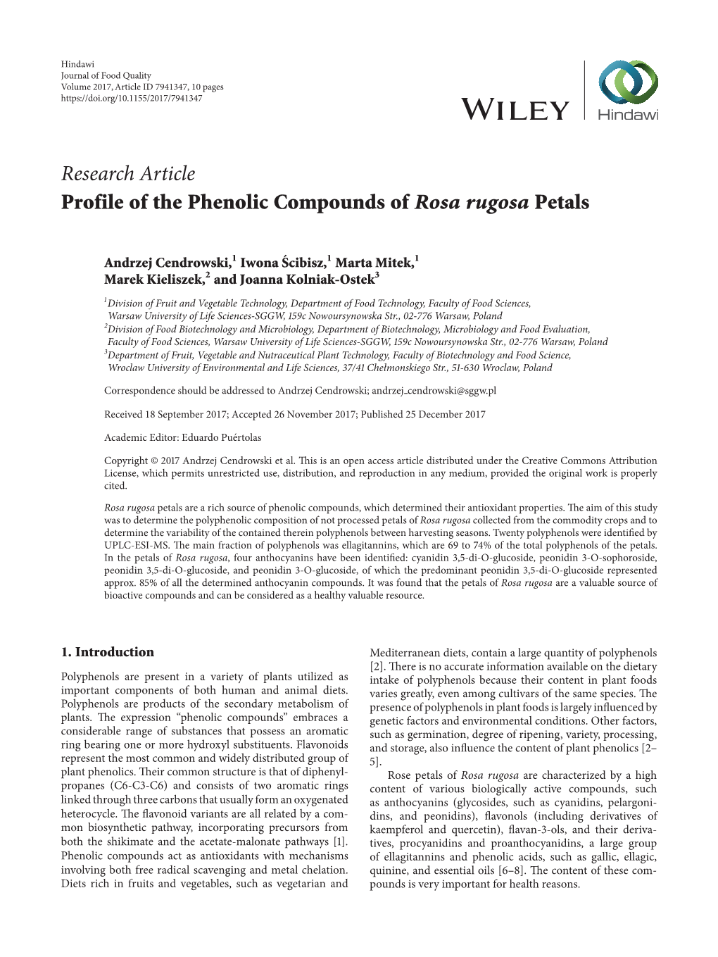 Profile of the Phenolic Compounds of Rosa Rugosa Petals