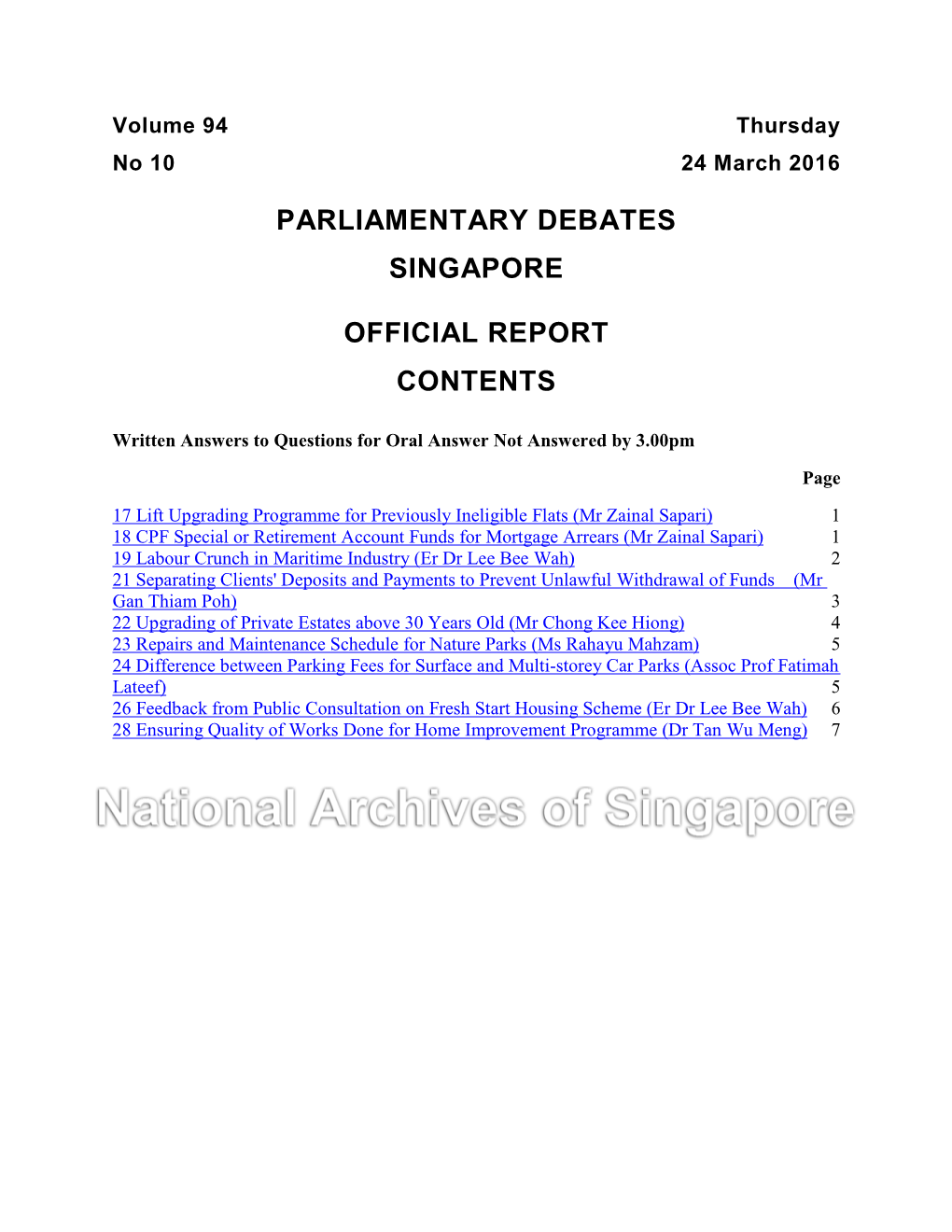 Parliamentary Debates Singapore Official Report