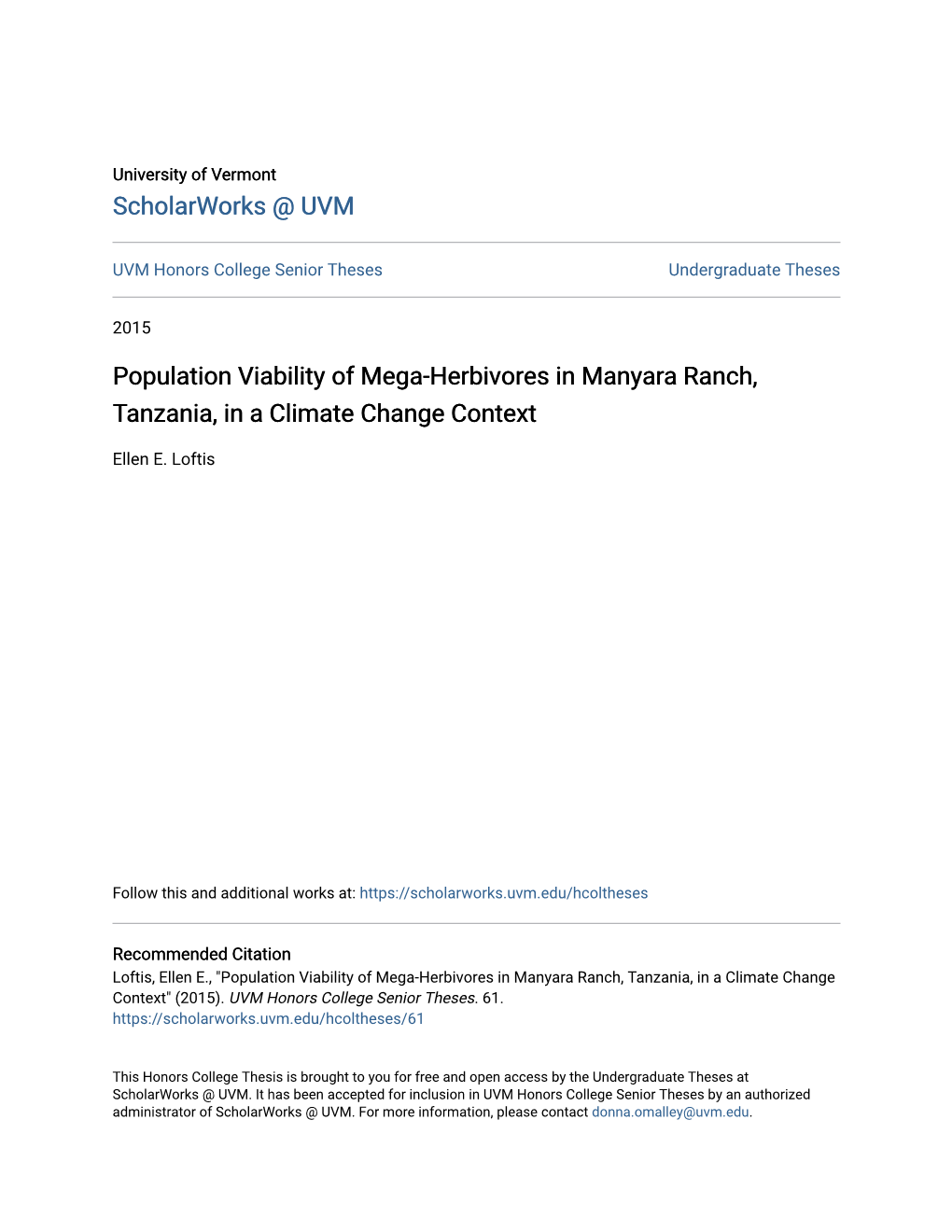 Population Viability of Mega-Herbivores in Manyara Ranch, Tanzania, in a Climate Change Context