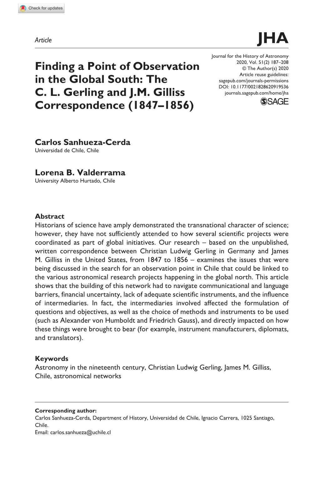 The CL Gerling and JM Gilliss Correspondence (1847–1856)