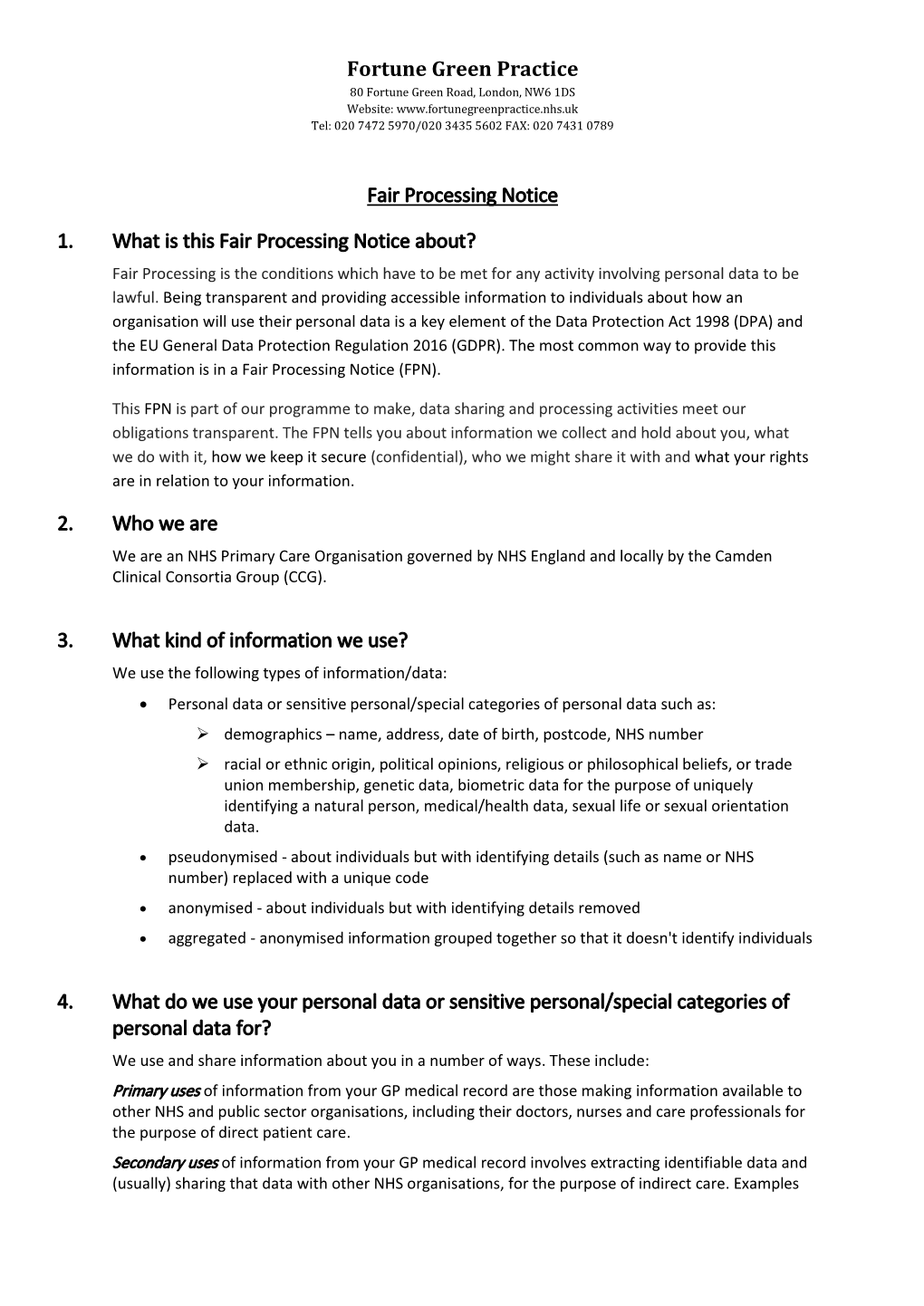 Fair Processing Notice